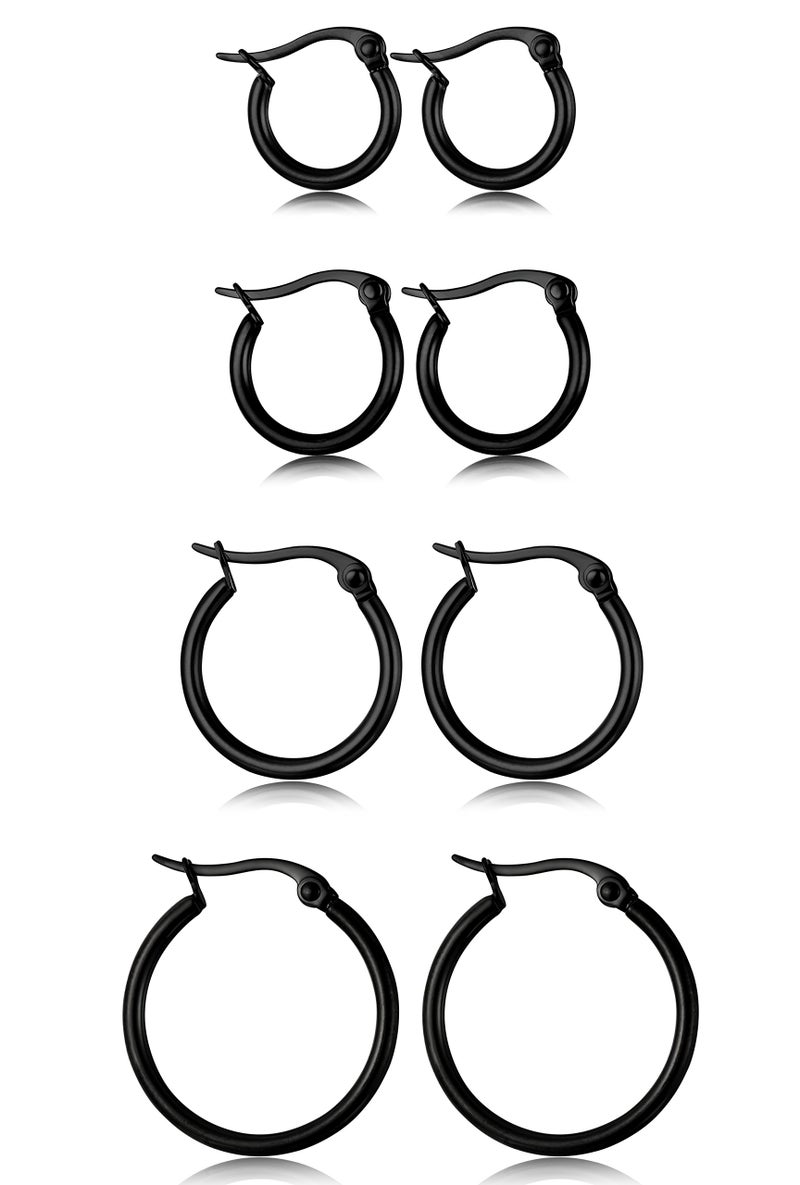 ORAZIO 4 Pairs Stainless Steel Hoop Earrings Set Cute Huggie Earrings for Women, 10MM, 12MM,15MM, 20MM Black Tone - Image 1